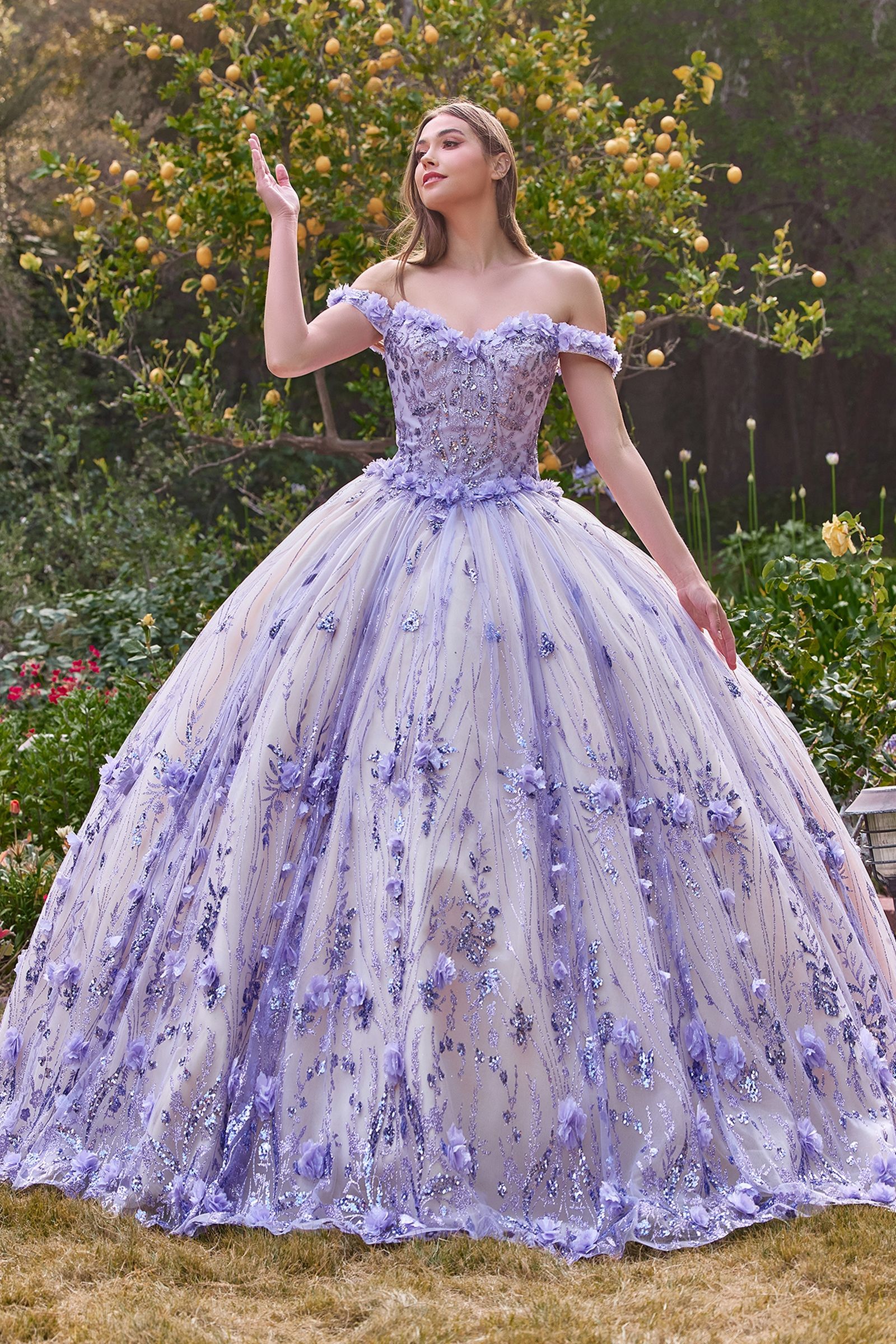OFF THE SHOULDER QIUNCEANERA FLORAL BALL GOWN CD15704-4